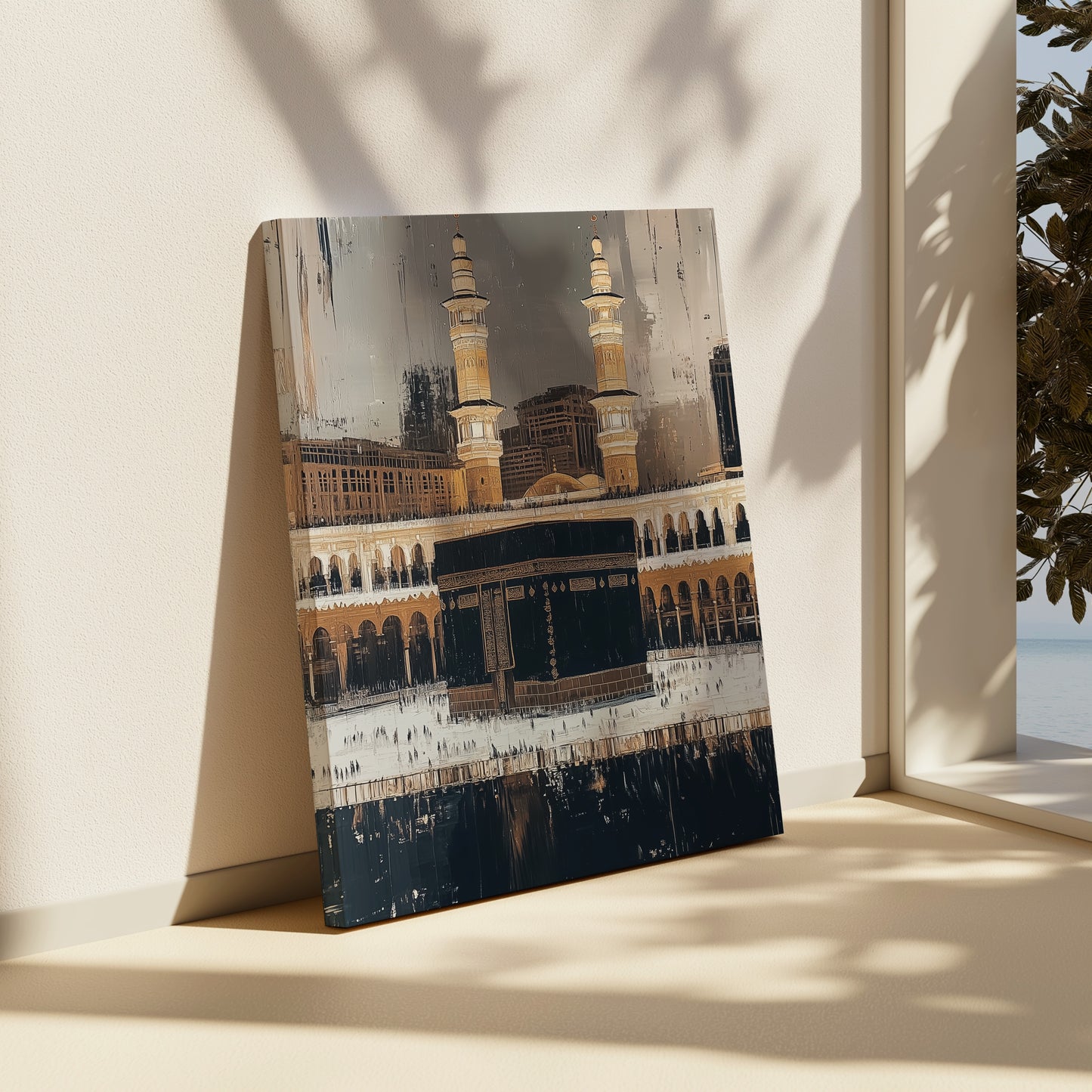 A striking abstract Kaaba canvas