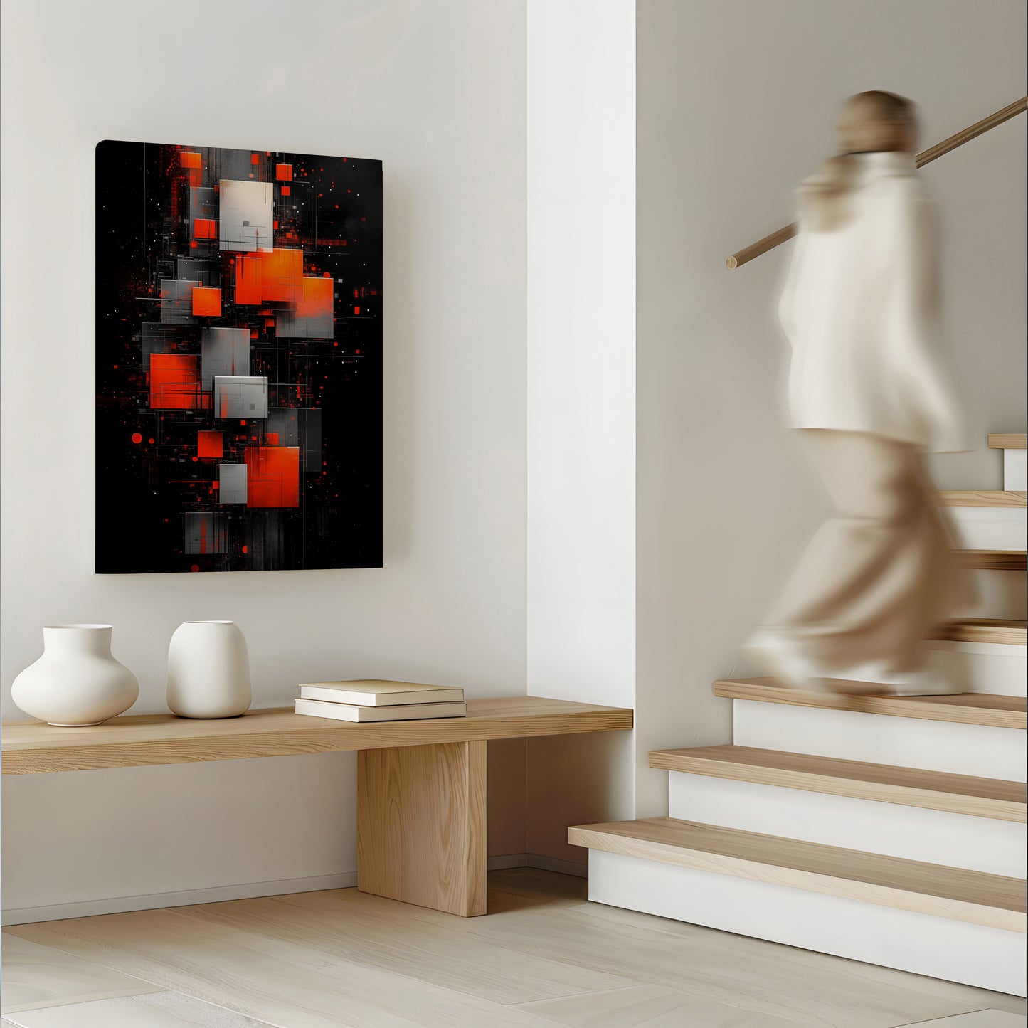 Orange & Black Cube Abstract Canvas