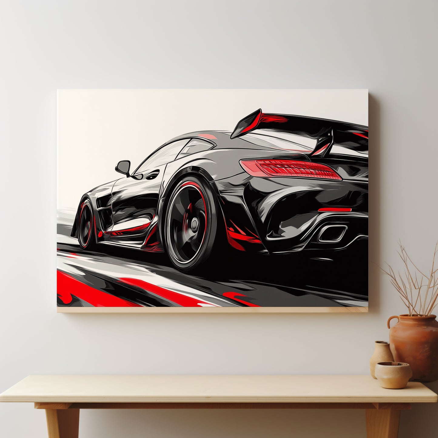 Shadow Velocity: Black & Red Abstract Porsche Canvas