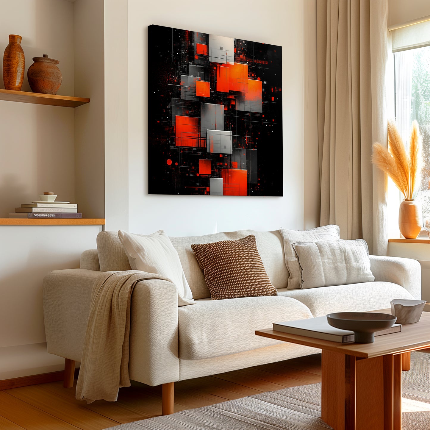 Orange & Black Cube Abstract Canvas