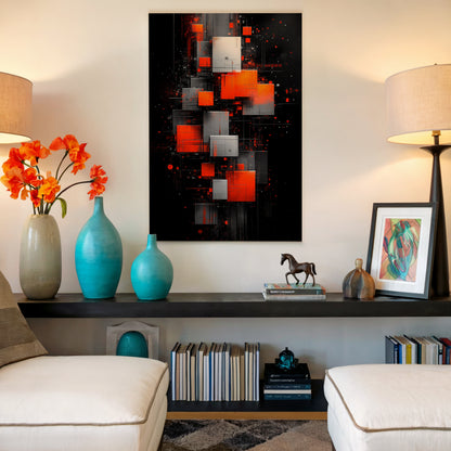 Orange & Black Cube Abstract Canvas