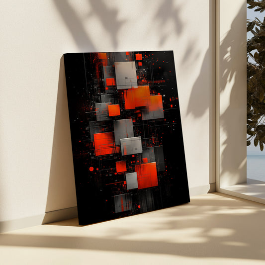Orange & Black Cube Abstract Canvas