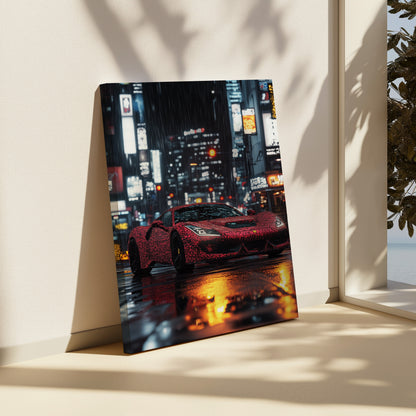 Neon Grid: Pixelated Red Ferrari Downtown Canvas