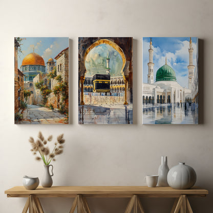 Blessed Islamic Landmarks – 3-Piece Canvas Art Collection