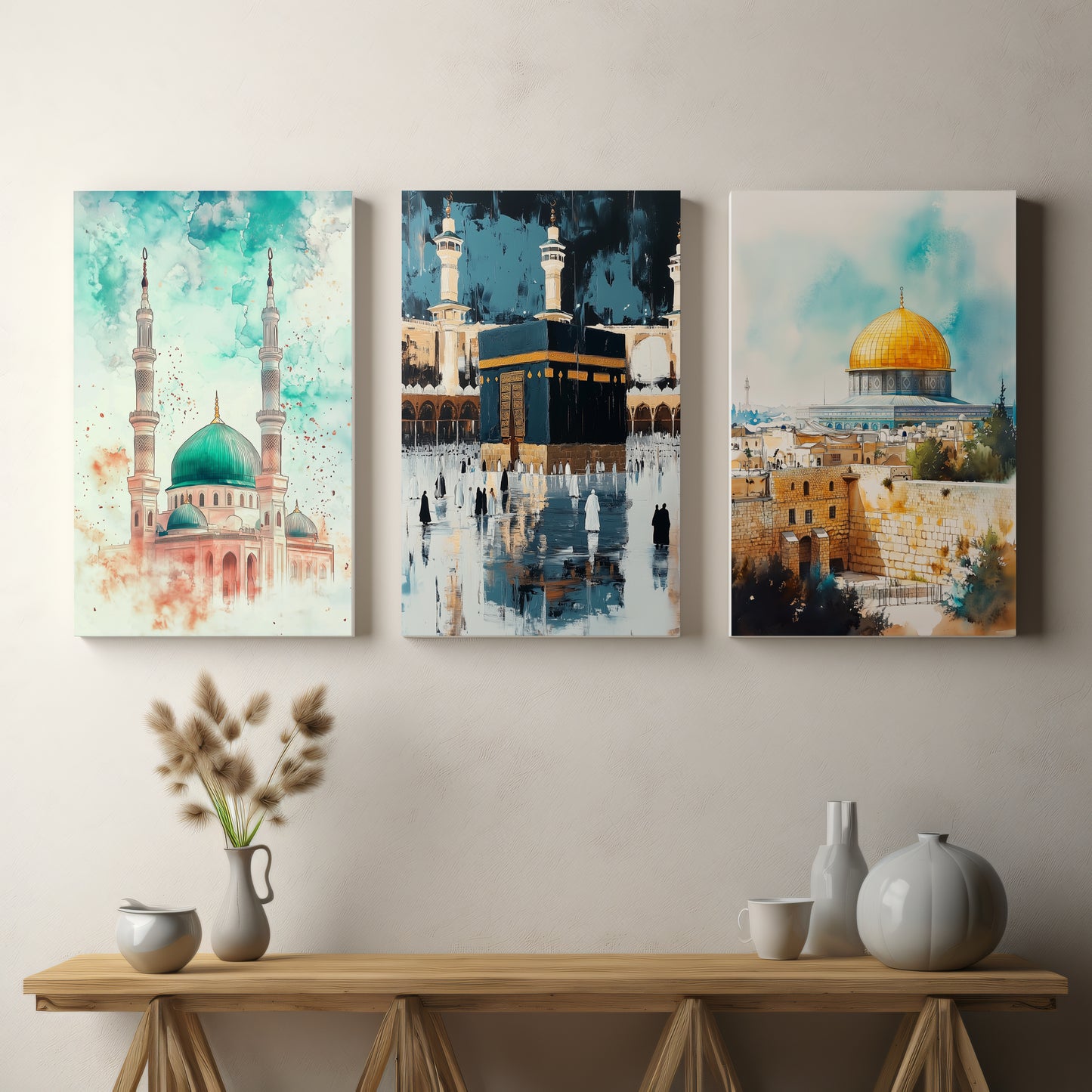 Light of the Holy Lands – 3-Piece Islamic Wall Art