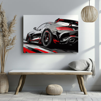 Shadow Velocity: Black & Red Abstract Porsche Canvas