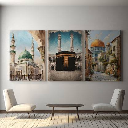 Nur of the Ummah – Three-Panel Islamic Wall Art