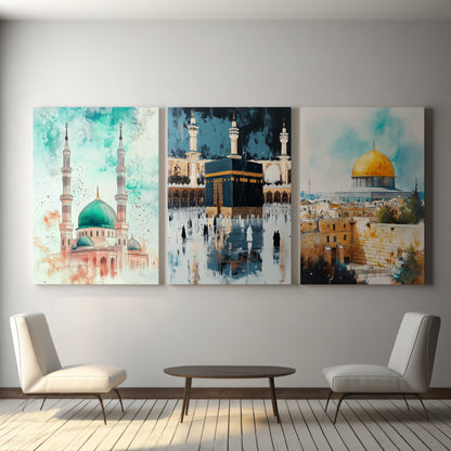 Light of the Holy Lands – 3-Piece Islamic Wall Art