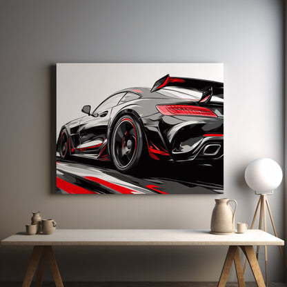 Shadow Velocity: Black & Red Abstract Porsche Canvas